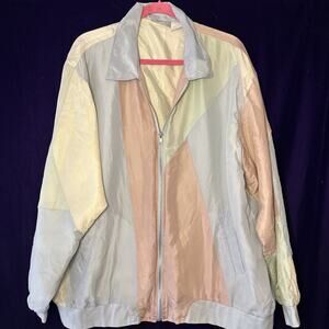 Vintage 80s Blair 100% Silk Windbreaker Pastel Color-Block Zip Jacket XXL